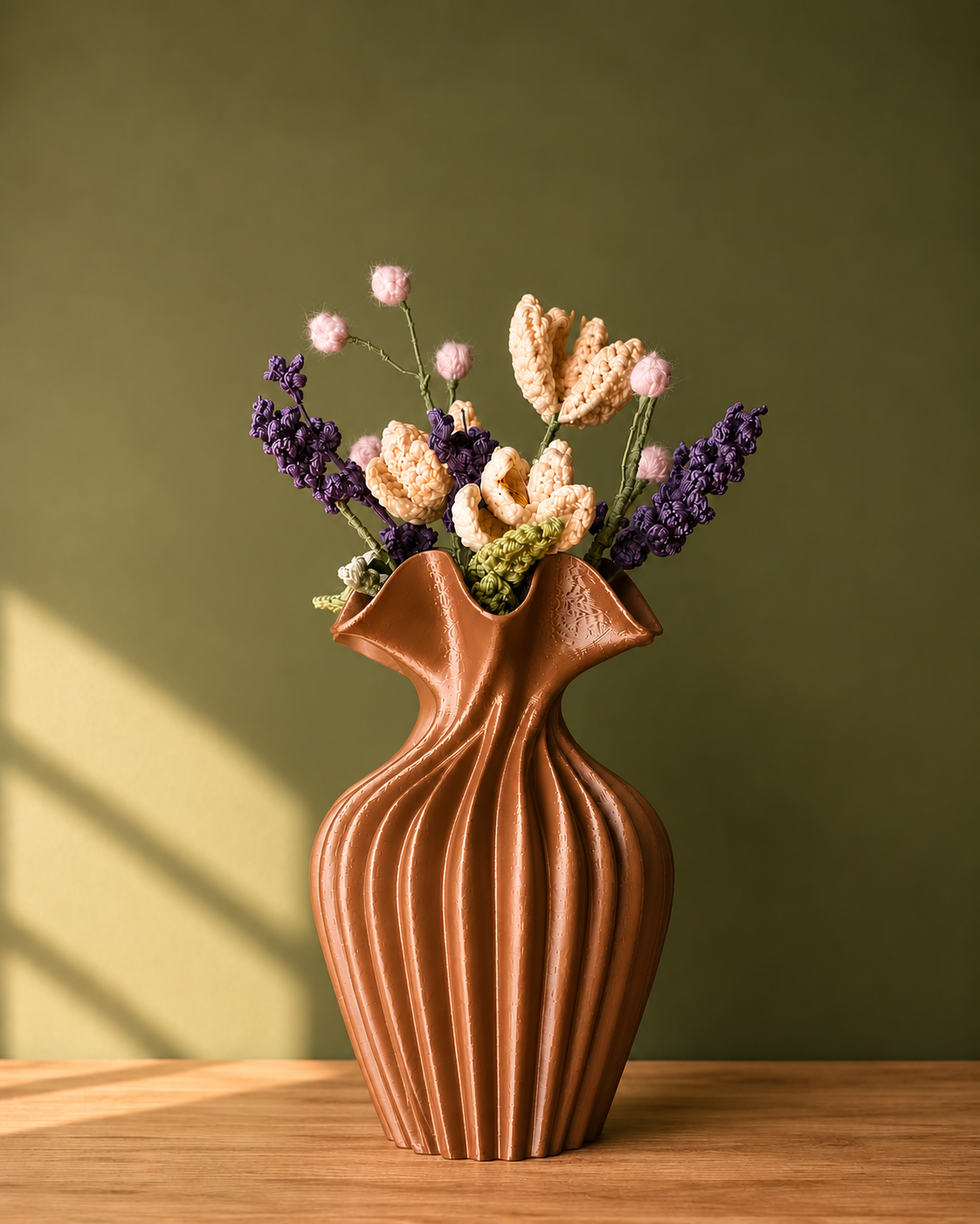 Vaso Ninfea color terracotta con fiori decorativi